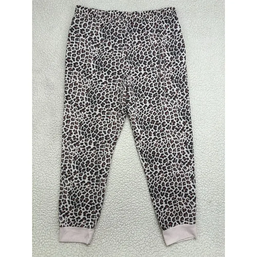 Victoria's Secret Waffle Knit Lounge Set Leopard Tee &‎ Joggers Size XL Cheetah